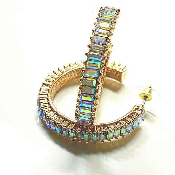 Beautiful Iridescent Crystal Hoop Earrings - Picture 6 of 6